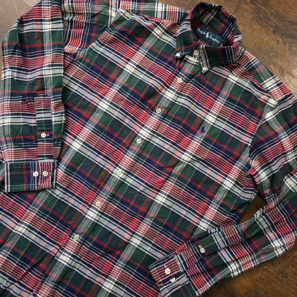 Ralph Lauren Classic Fit Plaid Button Down Shirt Mens 15 32/33 Red Green Tartan
